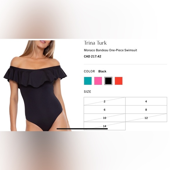 SOLD Trina Turk Black Monaco Bandeau Off Shoulder One Piece Swimsuit M Size 6 - Picture 3 of 8